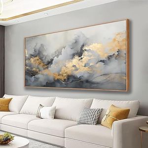 Glvzygy Wall Art Abstract Canvas Painting Grey and Gold ink Artwork Wall Decor Applicable to Living Room Bedroom Kitchen Wall Art Framed Can Be Hung Directly 20x40 inch