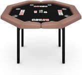 Garvee 48" Folding Poker Table, Folding Game Table Padded Rails ＆ Stainless Steel Cup Holders ＆ Collapsible Metal Legs, 8 Players Octagon Casino Table for Texas Holdem Games (Brown)