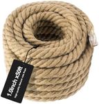 Jute Rope(1 in X 50ft) Swing Rope Thick Twisted Manila Ropes Natural Heavy Duty Hemp Rope for Swing Bed, Crafts, Railing, Tug of War, Landscaping, Gardening, Bundling, Hammock, Home Decorating