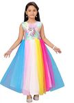 Kitty-Fashion Girl'S Unicorn Printed Maxi Gown (Multicolor, 14-15 Years)