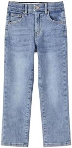 PATPAT Boys Bootcut Jeans Size 8, Light Blue Husky Jeans with Pockets Relaxed Fit Elastic Waist Casual Pants