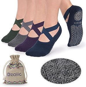 Ozaiic Non Slip Socks for Yoga Pilates Barre Fitness Hospital Socks for Women (4 Pairs - Navy/D.gray/D.green/D.purple)