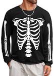 Mainfini Men Funky Halloween Sweatshirt Loose Fit Skeleton Hoodie Long Sleeve Crewneck Novelty Jack O Lantern Shirt M