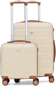 Flight Knight Suitcase Set TSA Lock Silent Double Spinner Wheels Durable Hardside Lightweight Luggage With Carry-On Case Maximum Carry On Bag Size For Approved Airlines, Cream/Tan, 2 Piece Set