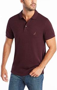 NAUTICA Men's Slim Fit Short Sleeve Solid Soft Cotton Polo Shirt, Shipwreck Burgundy Heather, Medium US