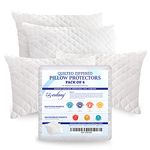 Eutony Pillow Protectors 4 Pack Quilted Zipped - Ultra Luxe Zipped Pillow Protectors, Quilted Pillow Protectors, Soft & Breathable Hypoallergenic 50 x 75cm - White