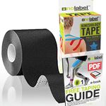 NO LABEL Black Kinesiology Tape Uncut - 5m Roll Un-Cut Black Body Tape - Black Sports Tape - Black Medical Tape - Black Physio Tape - Black Muscle Tape Recovery - Free PDF Ebook Taping Guide