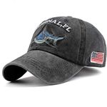 Men's Original FL Shark Hat Embroidered Florida Vintage Denim Baseball Cap (Black, one Size)