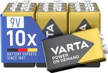 VARTA Power on Demand 9V Block (10-pack - smart, flexible and powerful, for mobile end devices - e.g. for Smart Home devices, smoke detectors, fire alarms)