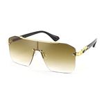 Karsaer Unisex Oversized Stylish One Piece Frameless Non-Polarized Sunglasses Flat Top Chic Big Gold For Men Women Trendy Crafted Glasses B5051, Gold Frame & Gradient Tea Lens