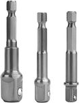 AASONS Stainless Steel 3-Piece Power Hand Tools Driver Extension Socket Adapter Sets, 1/4-Inch Hex Shank To Drive 1/4" 3/8" 1/2" For Drill Cr-V Quick Change Nut Driver Socke Bit Set Adapters