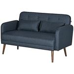 HOMCOM 53" Loveseat Sofa with Tufted Back, Upholstered Love Seat, 2 Seater Couch with Solid Wood Frame - Dark Blue