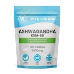 Ashwagandha Organic KSM-66 Tablets 3000mg | 2 Month Daily Supply | 120 High Strength Supplement Tablet (Not Capsule or Powder) | Made in UK | Vegan