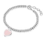 Jewanfix Charm Bracelet for Girls, Stainless Steel Love Heart Charm 4mm Beaded Delicate Bracelet Jewelry for Women Girls, 12 5 inch, Stainless Steel