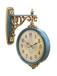 @home by Nilkamal Antique Station Wall Clock| Metal Finish Double Sided Wall Clock |Used as Wall décor|Ideal for Living Room, Bedroom, Office|Size - 49.5 cm x 38.5 cm|Sea Green