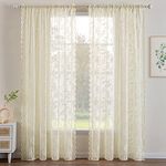 MIULEE Lace Curtains 63 Inches Long Leaf Embroidered Window Curtain Warp Knitted Rod Pocket Drapes Vintage Lace Sheer Drapes Set of 2 Panels for Living Room, 58" x 63", Ivory