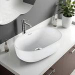 Ruhe® 20x14x6 Inches Virgo Table-Top Ceramic White Wash Basin, Scratch-Resistant, Easy-Clean Glaze, Modern Bathroom Sink for Home, Hotel, Office, Countertop Installation | 10 years warranty