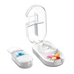 HANNEA® Pill Cutter, Portable Pill Splitter 2-in-1 Pill Case with Stainless Steel Blade, Cuts Pills Storage Box for Small or Large Vitamins Tablets, with Mini Pill Organizer Compartment, White