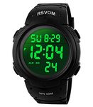 RSVOM Mens Digital Watches, 5 ATM Waterproof Sport Watch with Alarm/Stopwatch Black Big Face Running Military Wrist Watch with LED Backlight for Men