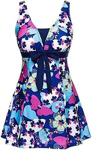 ECUPPER Womens One Piece Swimsuit Plus Size Bathing Suit Tummy Control Swimdress Shaping Skirted Swimwear with Boyshorts Dark Blue M