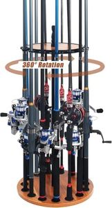 Homodoskey Fishing Rod Rack 15 Round Spinning Holds Up to 15 Fishing Rods Combos Space-Saving Fishing Rod Storage Holders for Garage No Tool Assembly Wood
