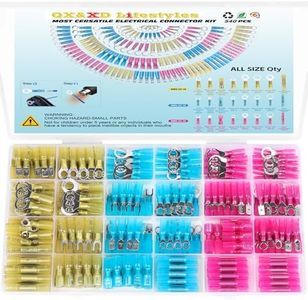 540PCS Heat Shrink Wire Connectors,Electrical Terminals Kit,Waterproof,Automotive Marine Electrical Terminals Kit,Ring Fork Hook Spade Butt Splices,Tinned Red Copper,22-16,22-16,22-16 (540pcs)