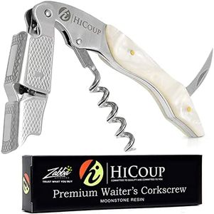 Hicoup Wine Opener - Professional Corkscrews for Wine Bottles w/Foil Cutter and Cap Remover - Manual Wine Key for Servers, Waiters, Bartenders and Home Use - Moonstone