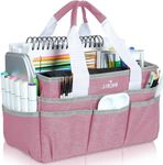 JJRING Craft Organizer Tote Bag, Art Storage Caddy with Multiple Pockets, Pink Sewing Bag for Art, Craft, Scrapbooking, School, Medical, and Office Supplies Storage