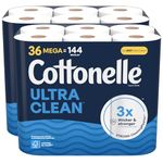 Cottonelle Ultra Clean Toilet Paper, Strong Toilet Tissue, 36 Mega Rolls (36 Mega Rolls = 144 Regular Rolls), 284 Sheets Per Roll