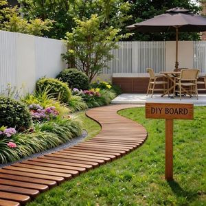 Spurgehom 7FT Wooden Garden Pathway, Roll Out Cedar Curved Walkway, Patio Path Decorative Garden Boardwalk Walkways,Weather-Resistant Outdoor Path for Backyard, Beach & Wedding Events