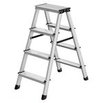 SONGMICS Ladder, 4 Step Ladder, Aluminium Ladder with 4 Non-Slip Steps, Multi-Purpose, Max. Load Capacity 150 kg, Silver Grey and Ink Black GLT014E01