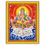 Pavan Photo Laminations Lord Surya Dev Bhagavan Bhagwan with 7 Horses Wall Painting Framed Home Decor (Wood,Matte,Gold,Big Size,10 x 12 Inch) R874M