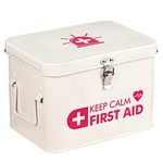 Kamehame First Aid Box, Keep Calm First Aid Medicine Storage Bin with Lid, Vintage Metal First Aid Organizer Empty Box for Home Emergency Tool Set, Latch Closure, Removable Tray and Side Handles