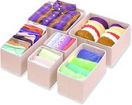 House of Quirk Foldable Cloth Storage Box Closet Dresser Drawer Organizer Cube Basket Bins Containers Divider with Drawers for Underwear, Bras, Socks, Ties, Scarves, Set of 6 (Pastel Pink)