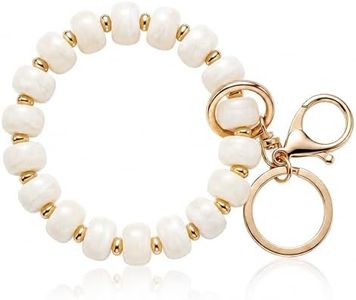 Elystara Neutral cream marble beads: Ivory acrylic beads with soft marble texture create an elegant beaded keychain wristlet that pairs easily with work bags, purses, and car keys