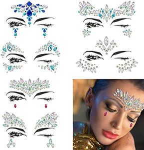 Weyeena Halloween Face Jewels Festival Women Mermaid Face Gems Glitter 6 Sets Rhinestone Rave Festival Face Jewels,Crystals Face Stickers Eyes Face Body Temporary Tattoos