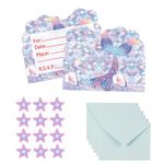 20 PCS Birthday Party Invitations with Envelopes Mermaid Invitation Cards and Stickers for Girls Boys Kids Party Decorations Supplies