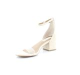 Steve Madden Irenee Gold Lizard Rounded Open Toe Ankle Strap Block Heel Sandals, Clear, 7.5 Wide