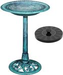 VECELO 28" Pedestal Outdoor Bird Bath with Solar Powered Fountain for Outside, Vintage Bronze Polyresin Lightweight, Antique, Yard/Garden Decoration, Green