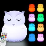 Glinrui Large Owl Night Lights for Kids LED Nursery Lamp Children's Room Bedside Lamp - Changeable Brightness & Color Child Table Night-Light, Lighting for Travel and Camping Child Gift - Large