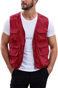 Gihuo Mens Fishing Vest Summer Outdoor Work Vest Utility Safari Travel Lightweight Sleeveless Jackets with Pockets(Red-M)