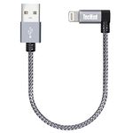 TecMad iPhone Charger Cable, Lightning Cable Short [C89 MFi Certified] 90 degree Nylon Braided Fast Charging Cable for iPhone 14 /iPhone 13 Pro MAX/12/11/Xs XR X 8 7 6S Plus SE, iPad and more -Grey