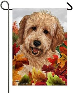 Best of Breed Goldendoodle Red Fall Leaves Garden Flag 12" x 17"