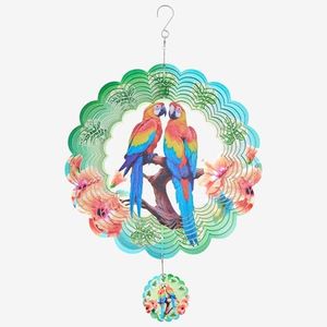 Parrot Ornaments, 12 Inches 3D Aluminum Metal Hanging Wind Spinners, for Garden Decor That Spins with The Help of Wind Energy.