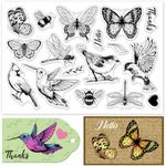 INFUNLY Vintage Bird Clear Stamps Butterfly Insect Rubber Stamps for Card Making 4.3x6.3 Hello Thanks Transparent Greeting Stamps Dragonfly Bee Silicone Stamps for Scrapbooking Photo Album Decor