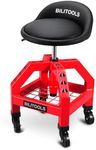 BILITOOLS Heightened Rolling Shop Stools with Wheels 26-33", Adjustable Garage Mechanic Stool Oversized Seat & Backrest, 300 LBS Shop Chair for Garage with Wheels Heavy-Duty Swivel Tool Tray Storage