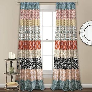 Lush Decor Bohemian Stripe Window Curtain Panels, Pair, 52" W x 108" L, Turquoise & Orange - Colorful Extra Long Curtains - Maximalist & Boho Decor - Boho Curtains for Bedroom, Living & Dining Room