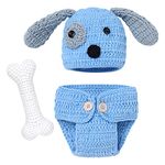 Newborn Baby Photography Props Boy Girl Photo Shoot Prop Outfit Crochet Knitted Costume Puppy Dog Hat Shorts with Bone Unisex Infant Cute Animal Baby Crochet Clothes Blue Dog + Bone (3pcs) 0-3 Months