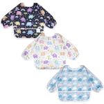 3 Pcs Long Sleeved Bib Set | Baby Waterproof Bibs with Pocket Bundle | Toddler Bib with Sleeves and Crumb Catcher | Stain and Odor Resistance Play Smock Apron - Pack of 3 | 6-24 Months