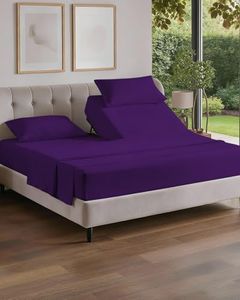 Flex Top Split Head King 4 Piece Sheet Set - Comfy Breathable & Cooling Bed Sheets Set - Hotel Luxury Bedding for Women, Men, Kids, Teens, Boys & Girls - Deep Pockets, Ultra-Soft - Oeko-Tex - Purple